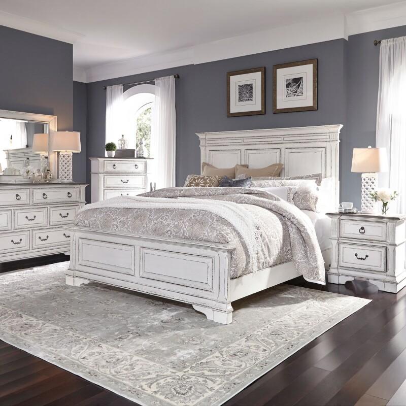 Abbey Park King California Panel Bed, Dresser & Mirror, Chest, Night Stand 520BRCPBDMCN