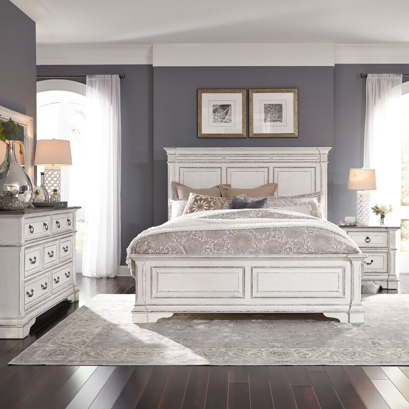Abbey Park King California Panel Bed, Dresser & Mirror, Night Stand 520BRCPBDMN