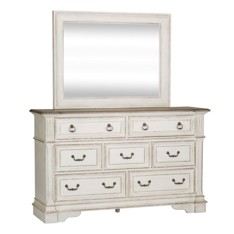 Abbey Park King Panel Bed, Dresser & Mirror, Night Stand 520BRKPBDMN