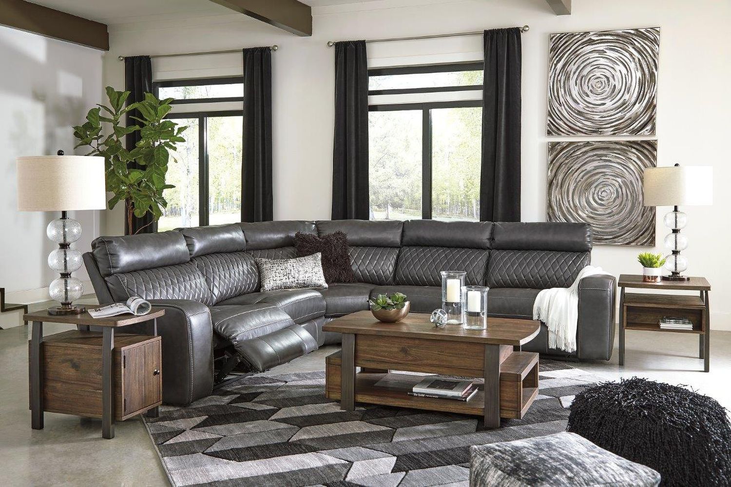Samperstone 5-Piece Power Reclining Sectional In Gray 55203S1