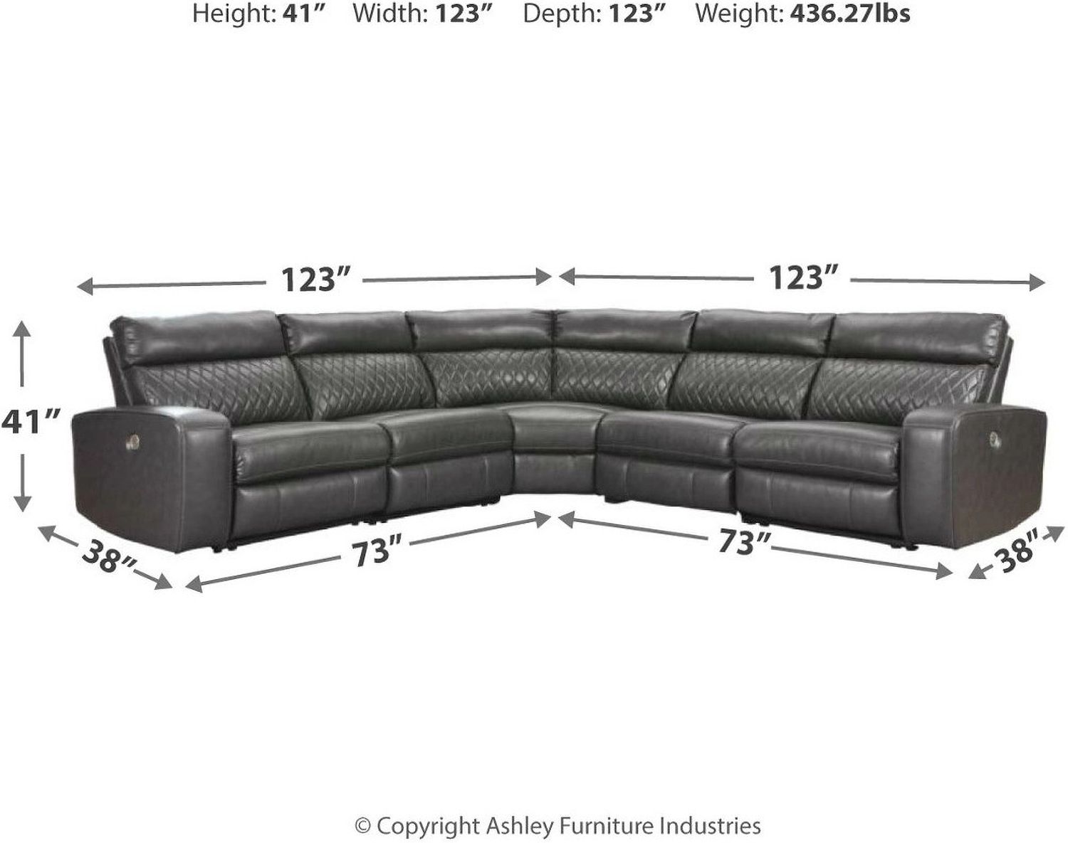 Samperstone 5-Piece Power Reclining Sectional In Gray 55203S1