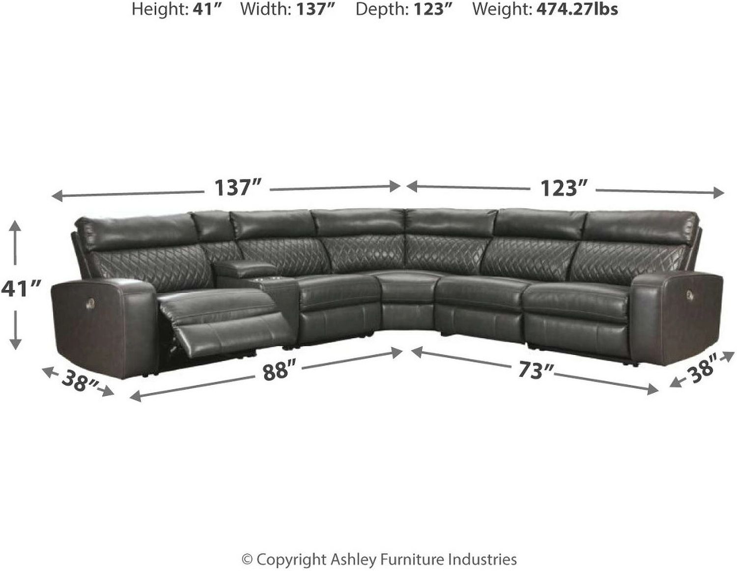 Samperstone 6-Piece Power Reclining Sectional In Gray 55203S2