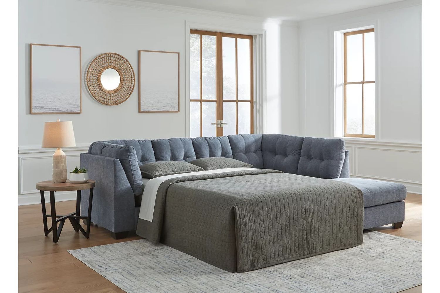 Marleton 2-Piece RAF Sleeper Sectional With Chaise In Denim 55303S4
