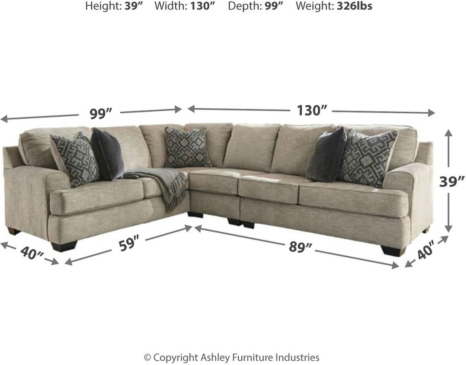 Bovarian 3-Piece LAF Sectional In Stone 56103S4
