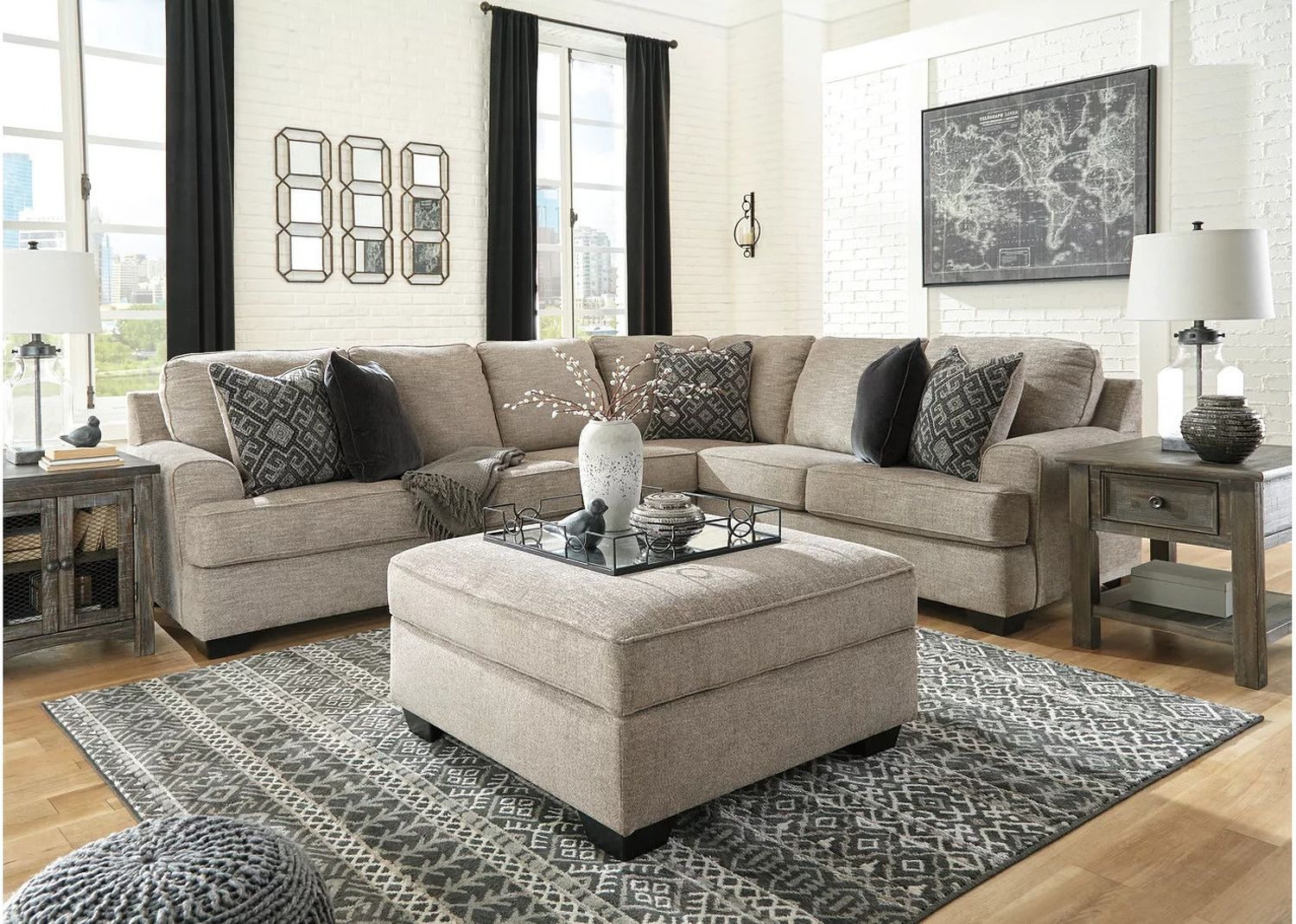 Bovarian 3-Piece Sectional with Ottoman In Stone 56103U2