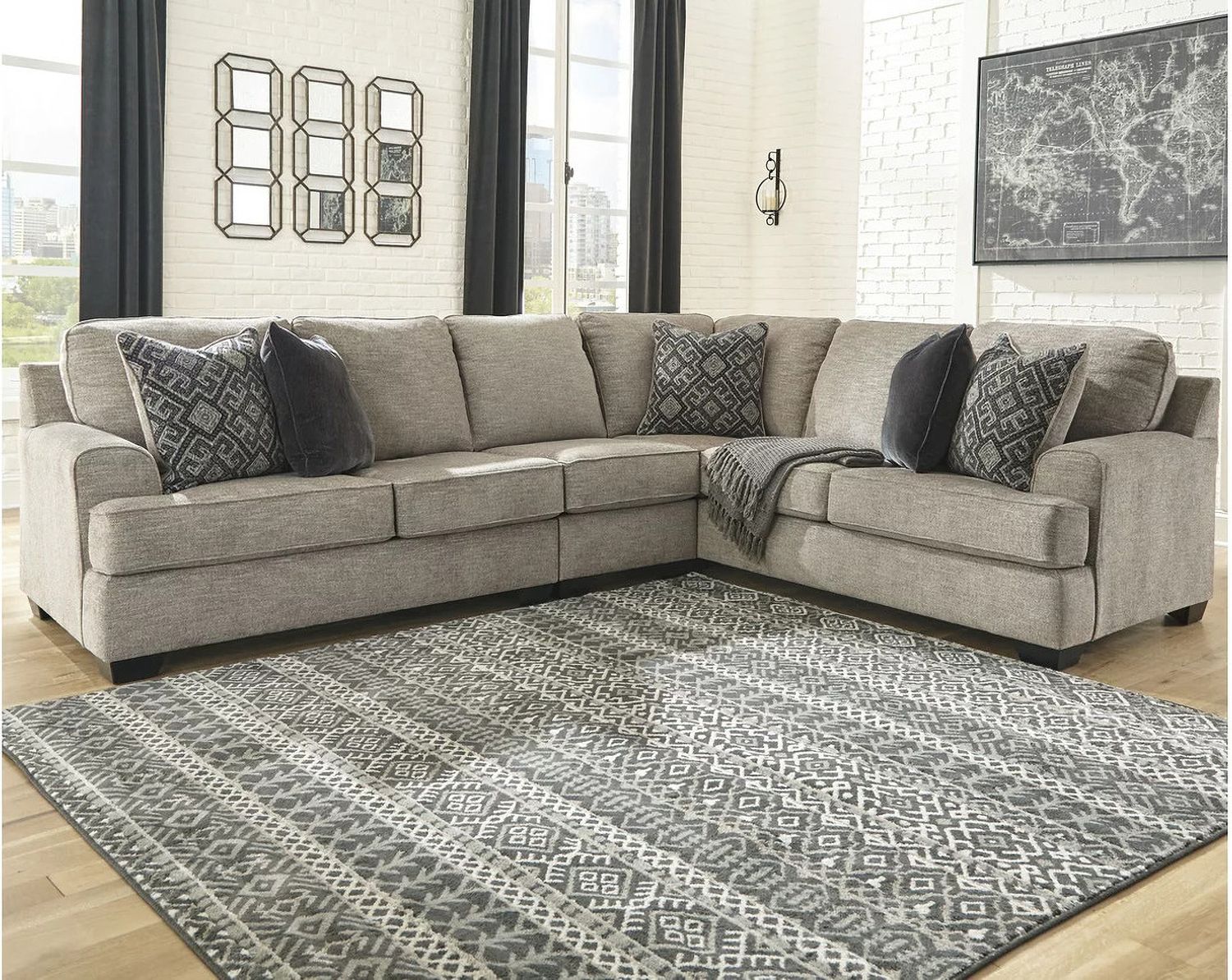 Bovarian 3-Piece Sectional with Ottoman In Stone 56103U2