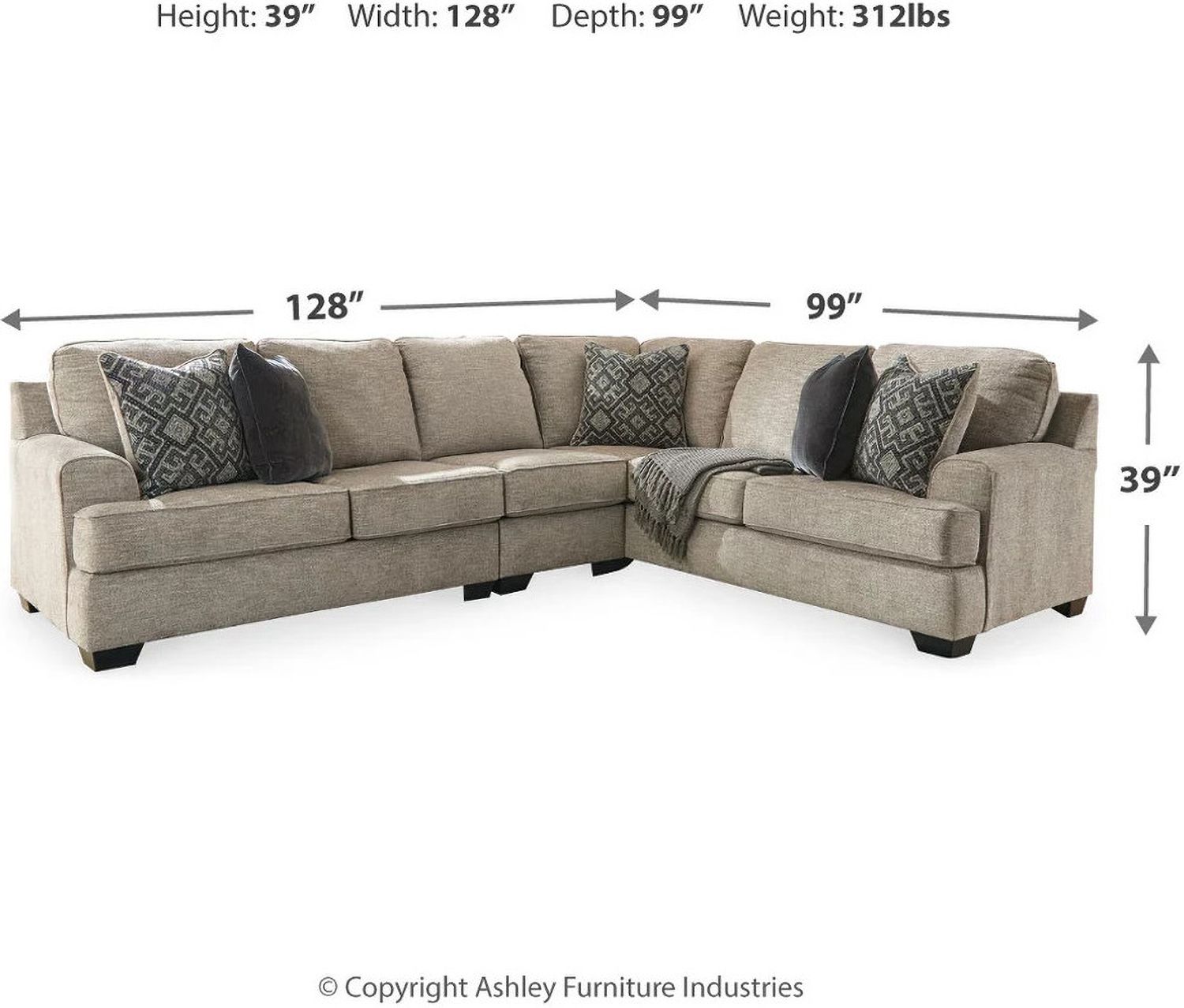 Bovarian 3-Piece Sectional with Ottoman In Stone 56103U2