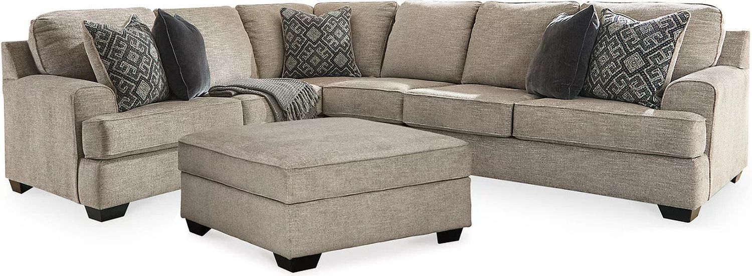 Bovarian 3-Piece Sectional and Ottoman In Stone 56103U3