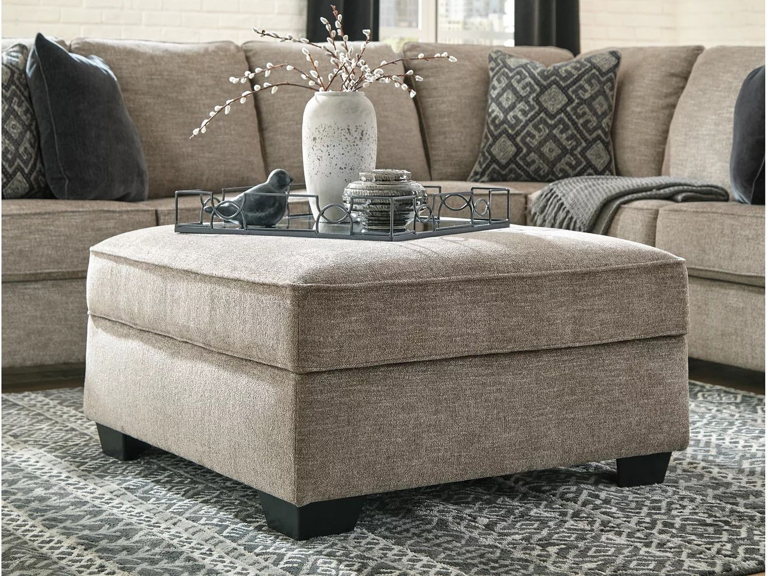 Bovarian 3-Piece Sectional and Ottoman In Stone 56103U3