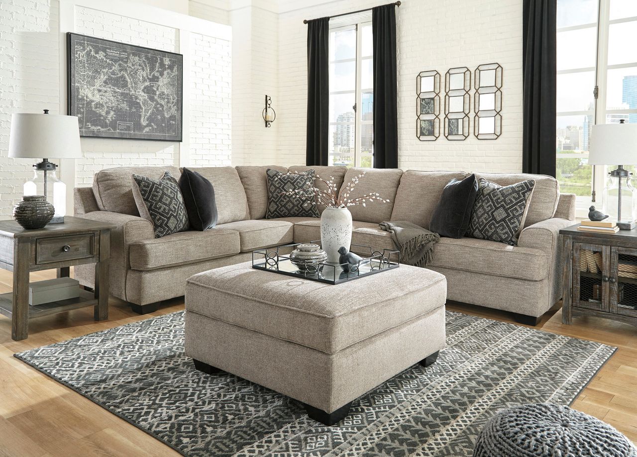 Bovarian 3-Piece Sectional and Ottoman In Stone 56103U3