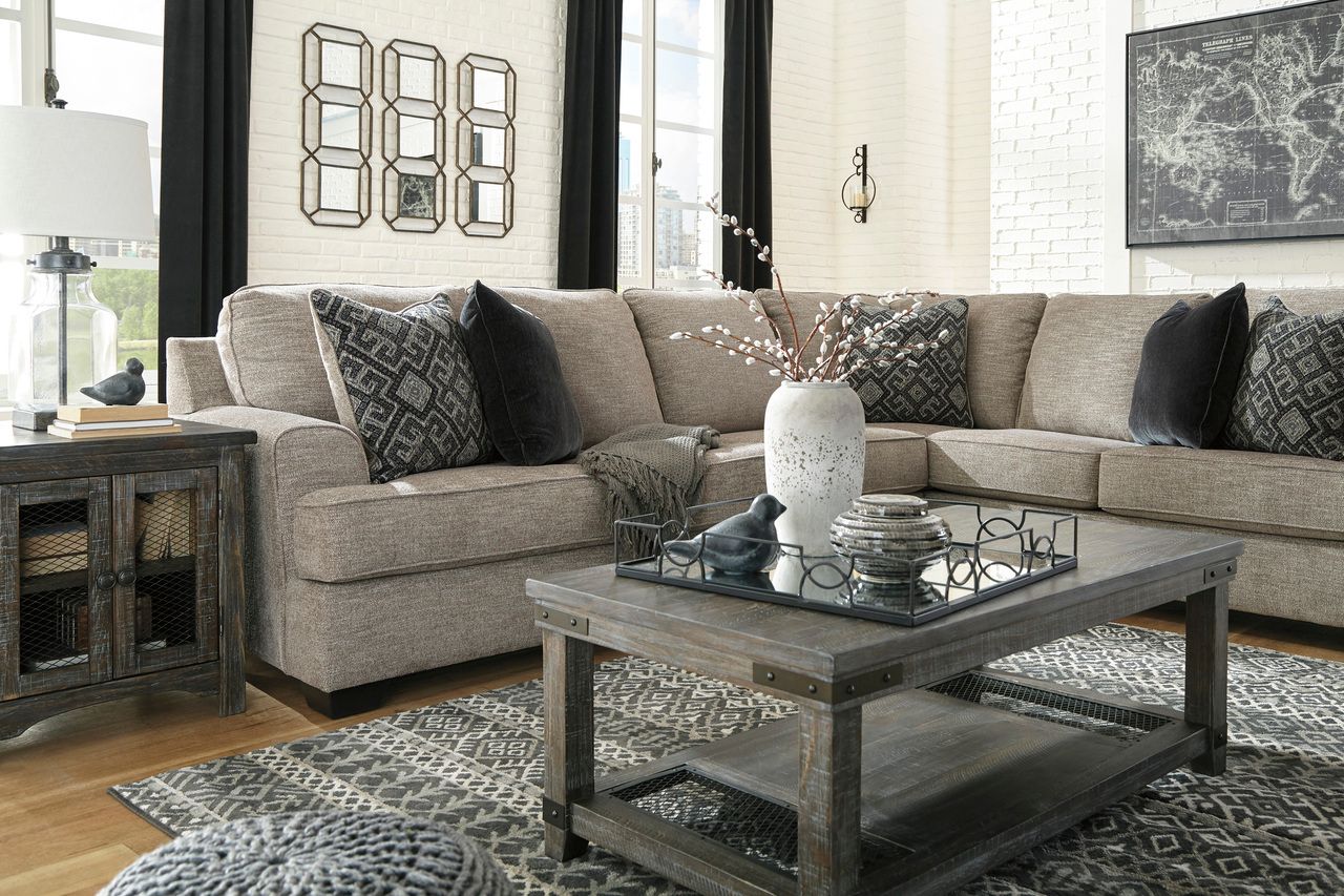 Bovarian 3-Piece Sectional and Ottoman In Stone 56103U3