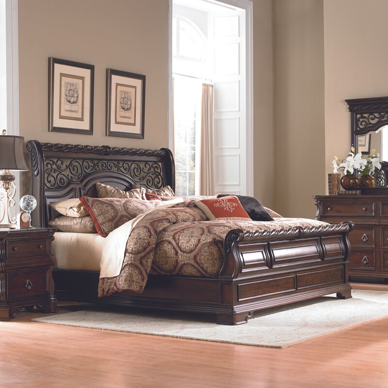 Arbor Place King Sleigh Bed, Dresser & Mirror, Chest, Night Stand 575BRKSLDMCN