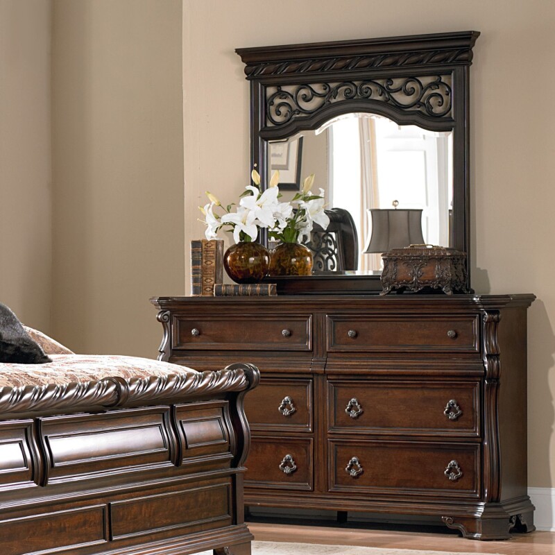 Arbor Place King Sleigh Bed, Dresser & Mirror, Chest, Night Stand 575BRKSLDMCN