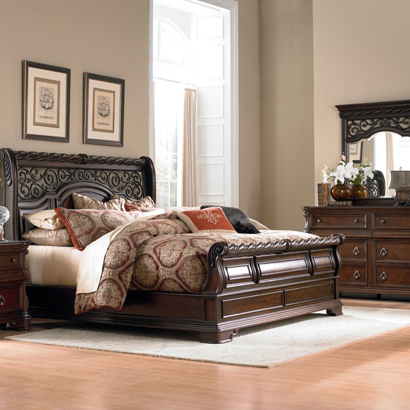 Arbor Place Queen Sleigh Bed, Dresser & Mirror, Night Stand 575BRQSLDMN
