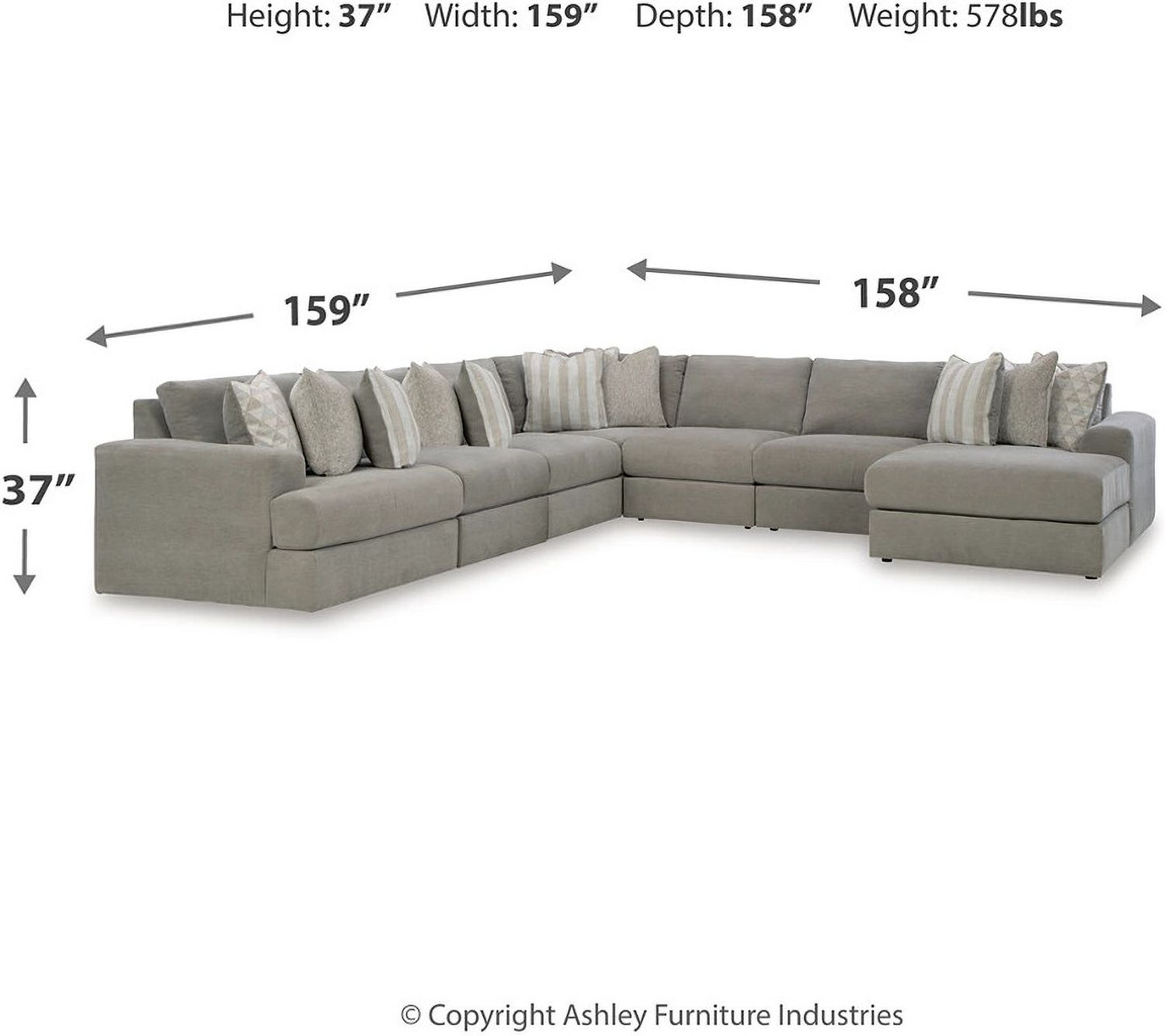 Avaliyah 7-Piece RAF Sectional with Chaise In Ash 58103S10