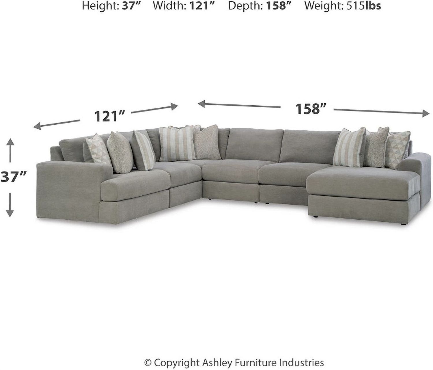 Avaliyah 6-Piece RAF Sectional With Chaise In Ash 58103S12