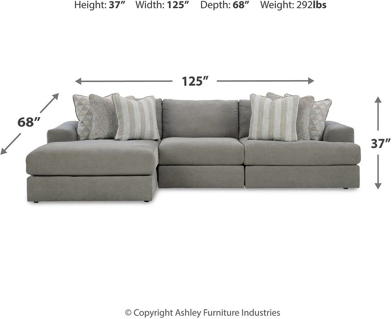 Avaliyah 3-Piece LAF Sectional With Chaise In Ash 58103S3