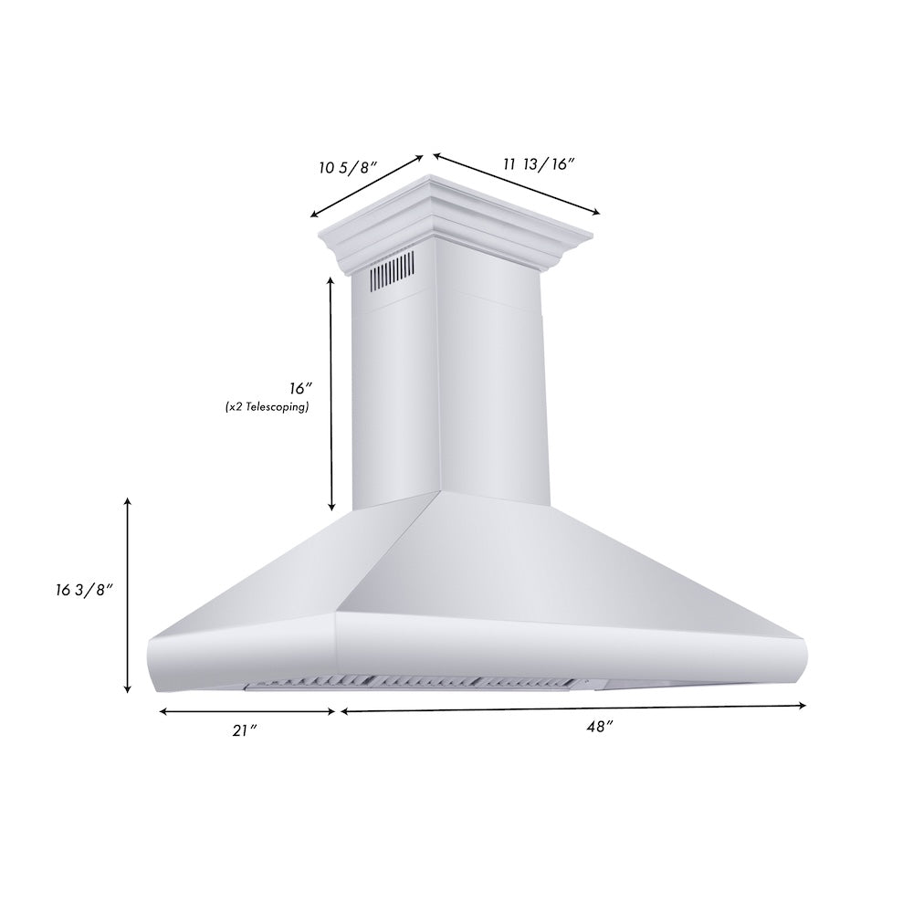48 In. Professional Convertible Vent Wall Mount Range Hood In Stainless Steel With Crown Molding 587CRN48