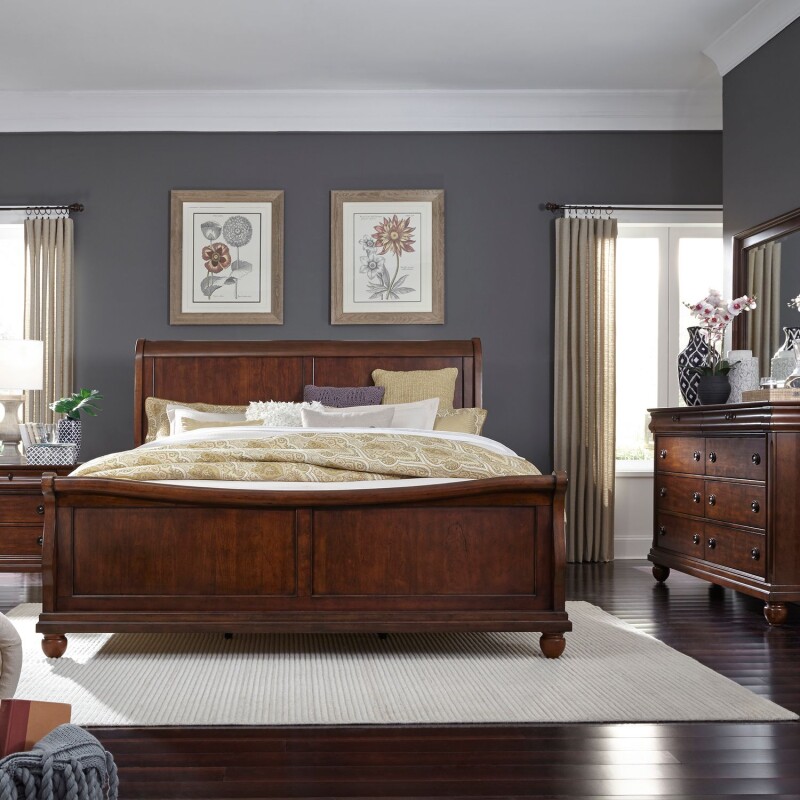 Rustic Traditions King Sleigh Bed, Dresser & Mirror, Night Stand 589BRKSLDMN