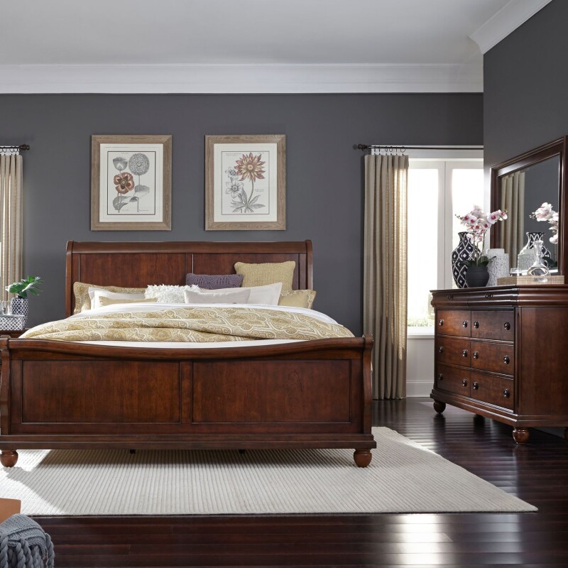 Rustic Traditions Queen Sleigh Bed, Dresser & Mirror 589BRQSLDM