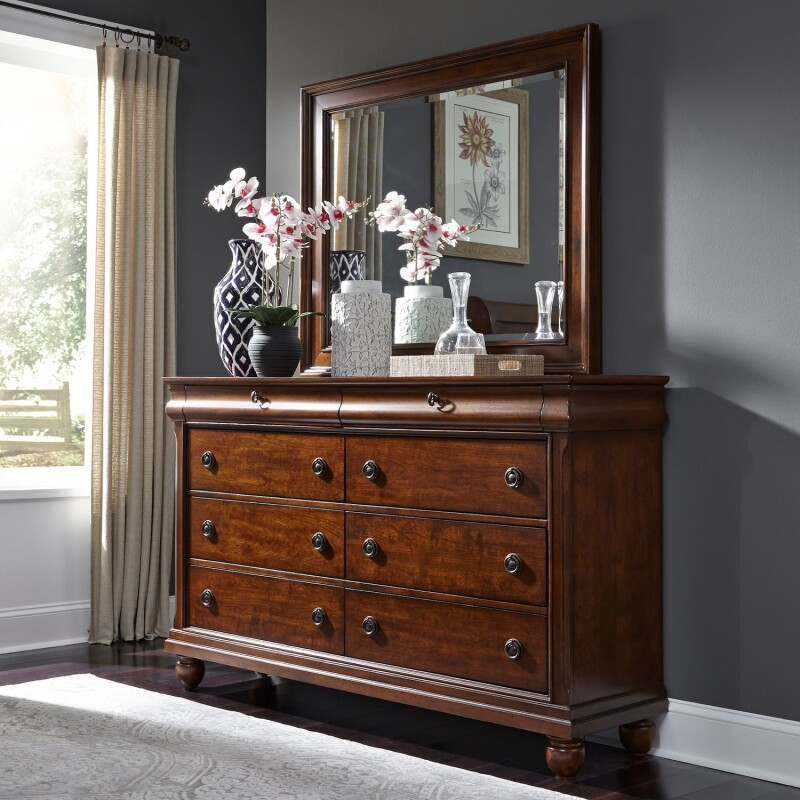 Rustic Traditions Queen Sleigh Bed, Dresser & Mirror, Chest, Night Stand 589BRQSLDMCN