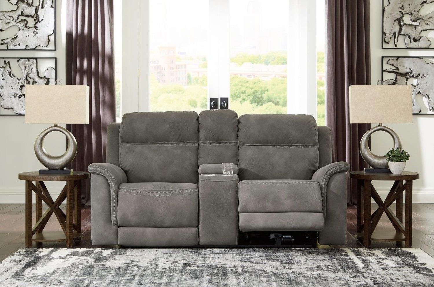 Next-Gen Durapella Power Reclining Console Loveseat With Adjustable Headrest In Slate 5930118