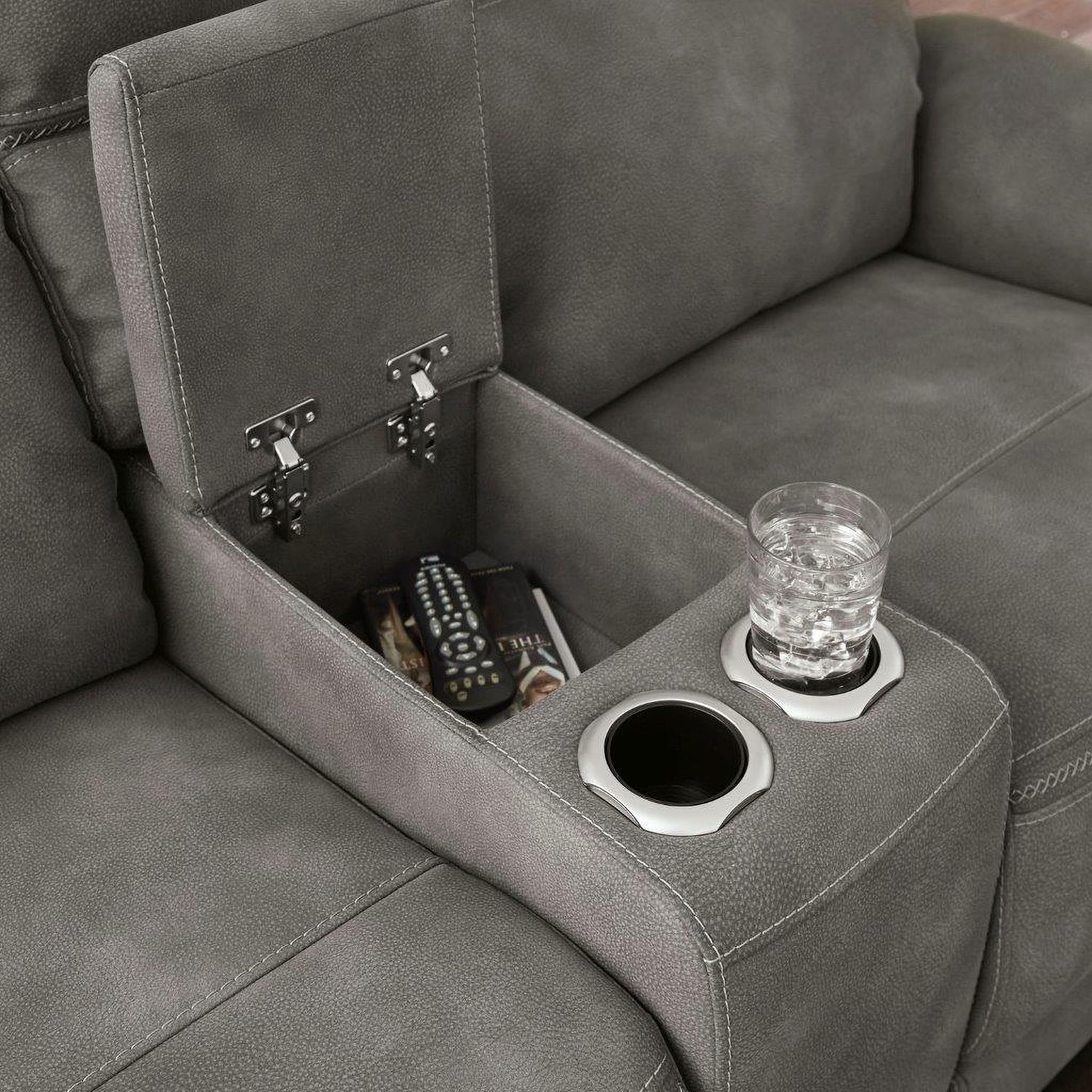 Next-Gen Durapella Power Reclining Console Loveseat With Adjustable Headrest In Slate 5930118