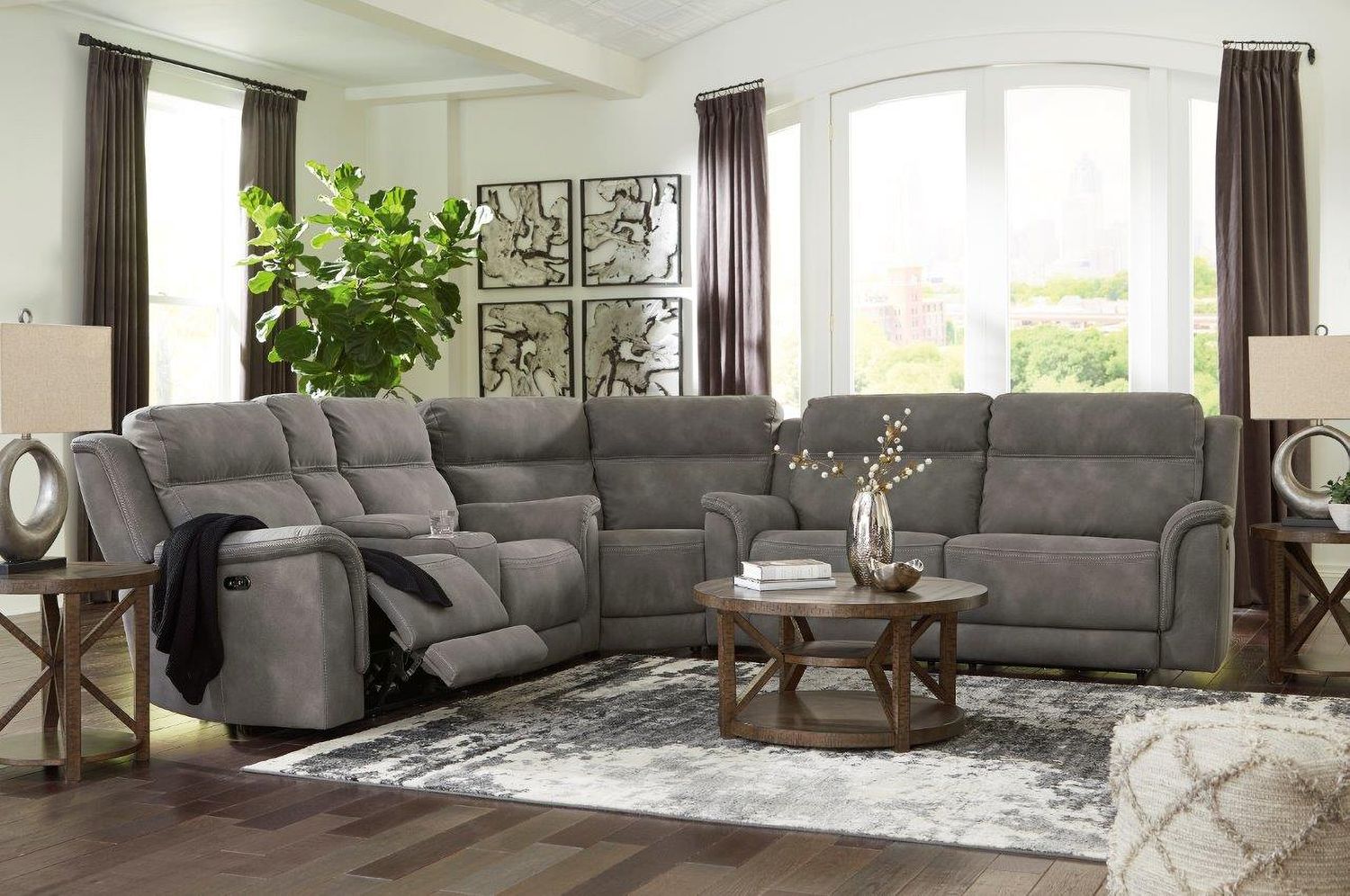 Next-Gen Durapella Power Reclining Console Loveseat With Adjustable Headrest In Slate 5930118