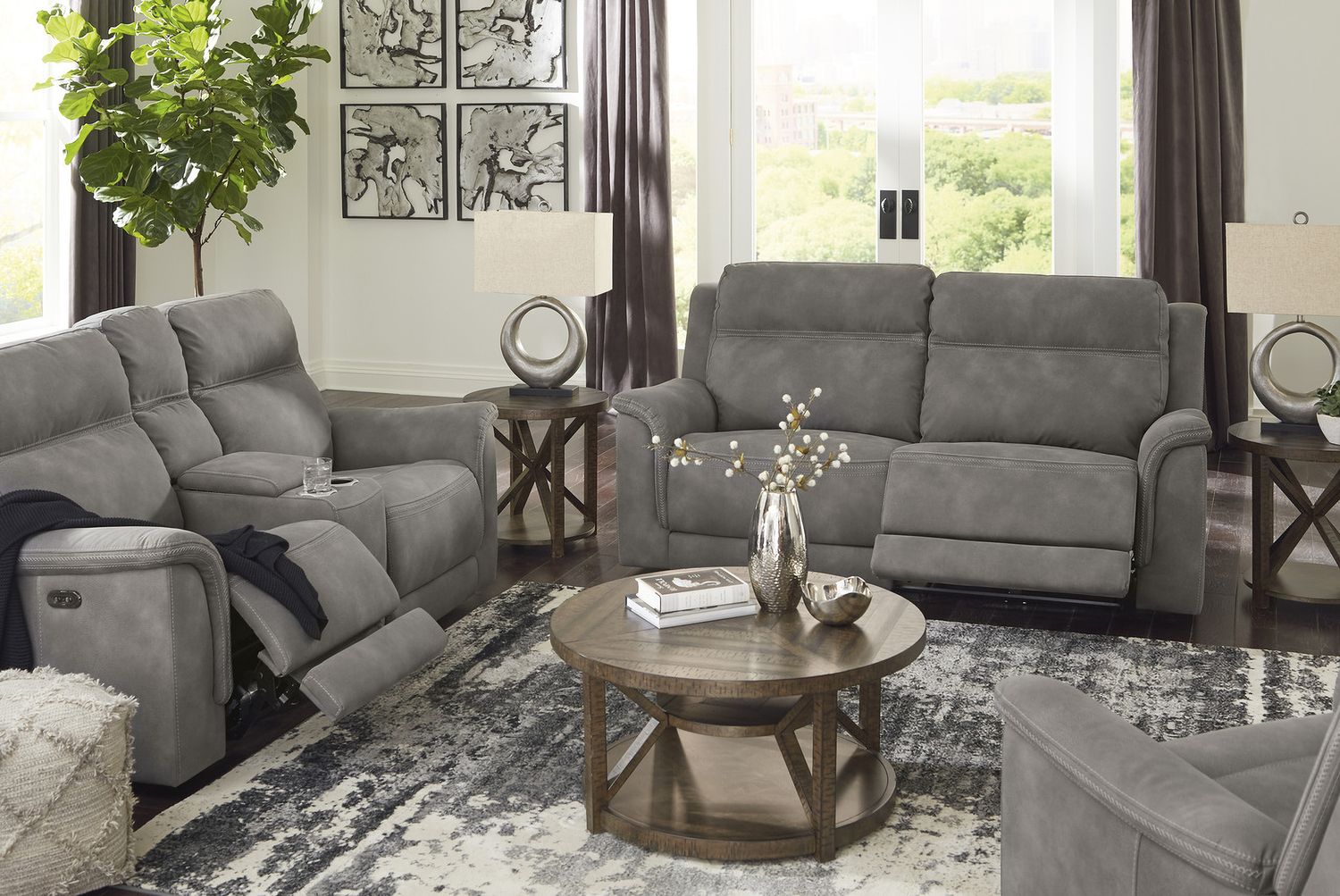 Next-Gen Durapella 3-Piece Power Reclining Console Loveseat Sectional In Slate 59301S2