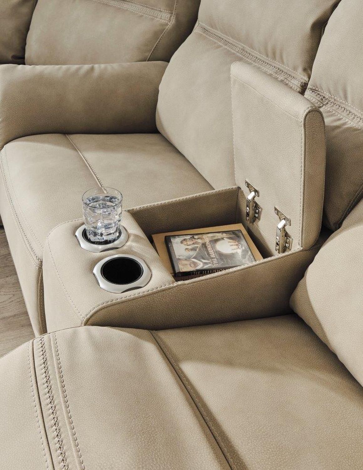 Next-Gen Durapella Power Reclining Console Loveseat With Adjustable Headrest In Sand 5930218