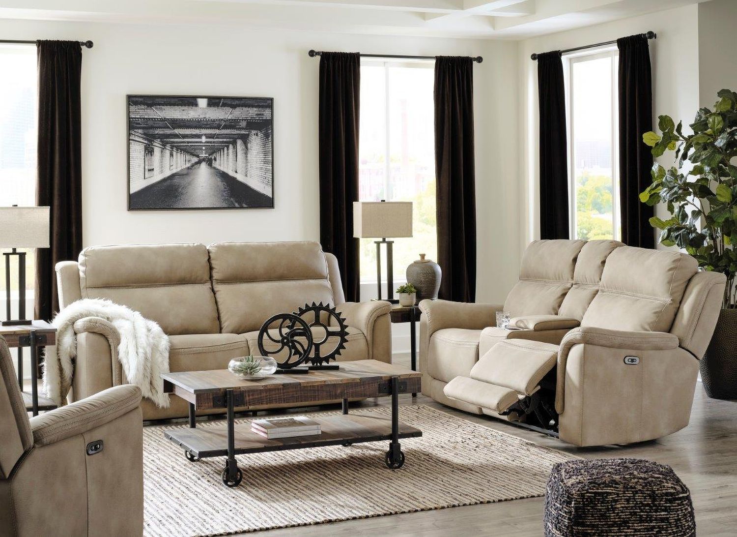 Next-Gen Durapella Power Reclining Console Loveseat With Adjustable Headrest In Sand 5930218