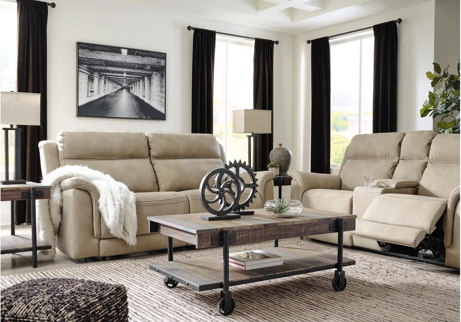 Next-Gen Durapella 2 Seat Power Reclining Sofa Adjustable Headrest In Sand 5930247
