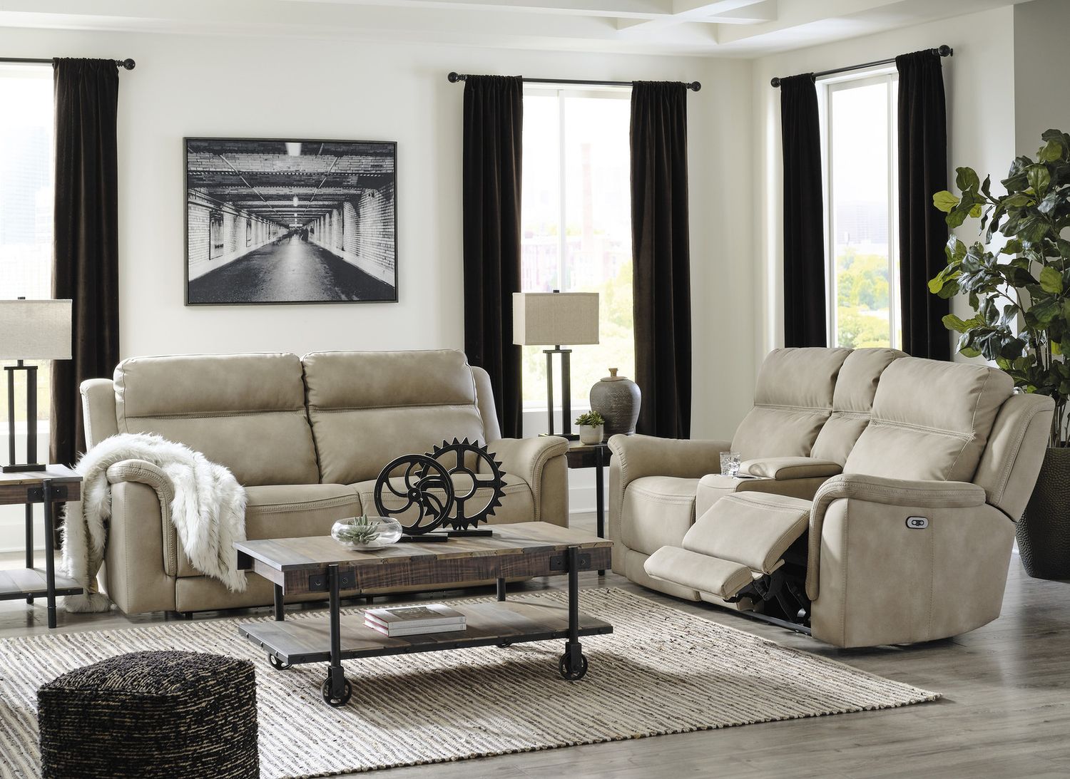 Next-Gen Durapella 2 Seat Power Reclining Sofa Adjustable Headrest In Sand 5930247