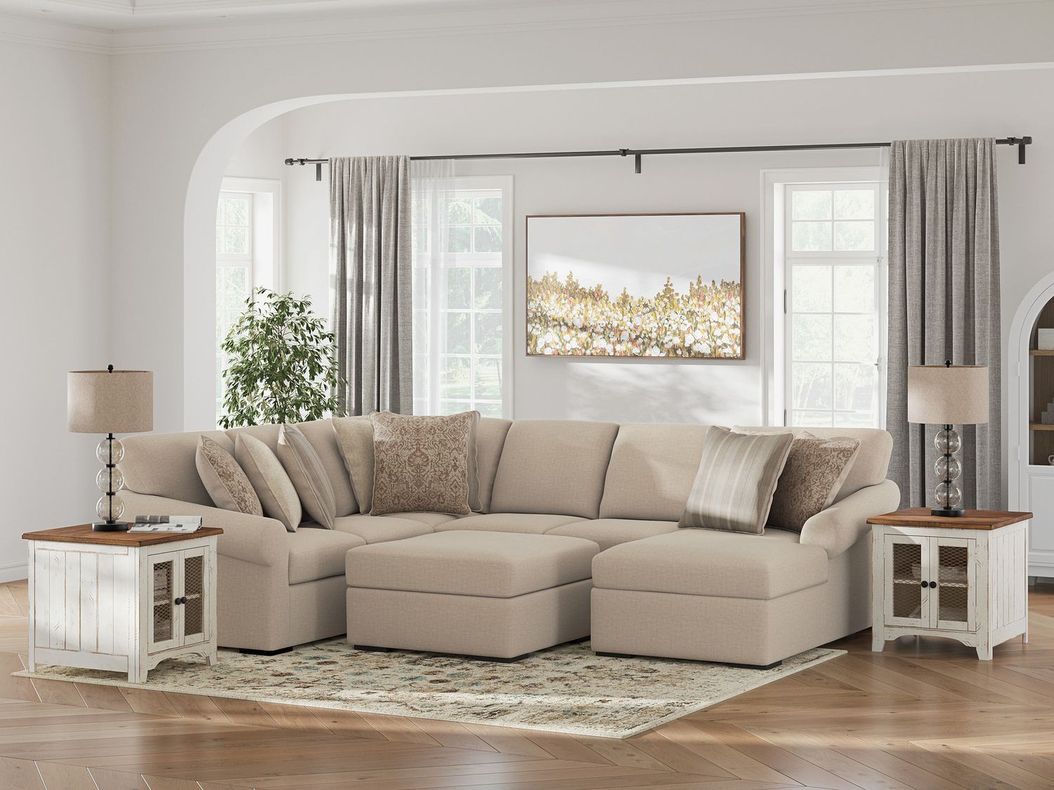 LadyMae 4-Piece Sectional with RAF Chaise In Twill 59404S3