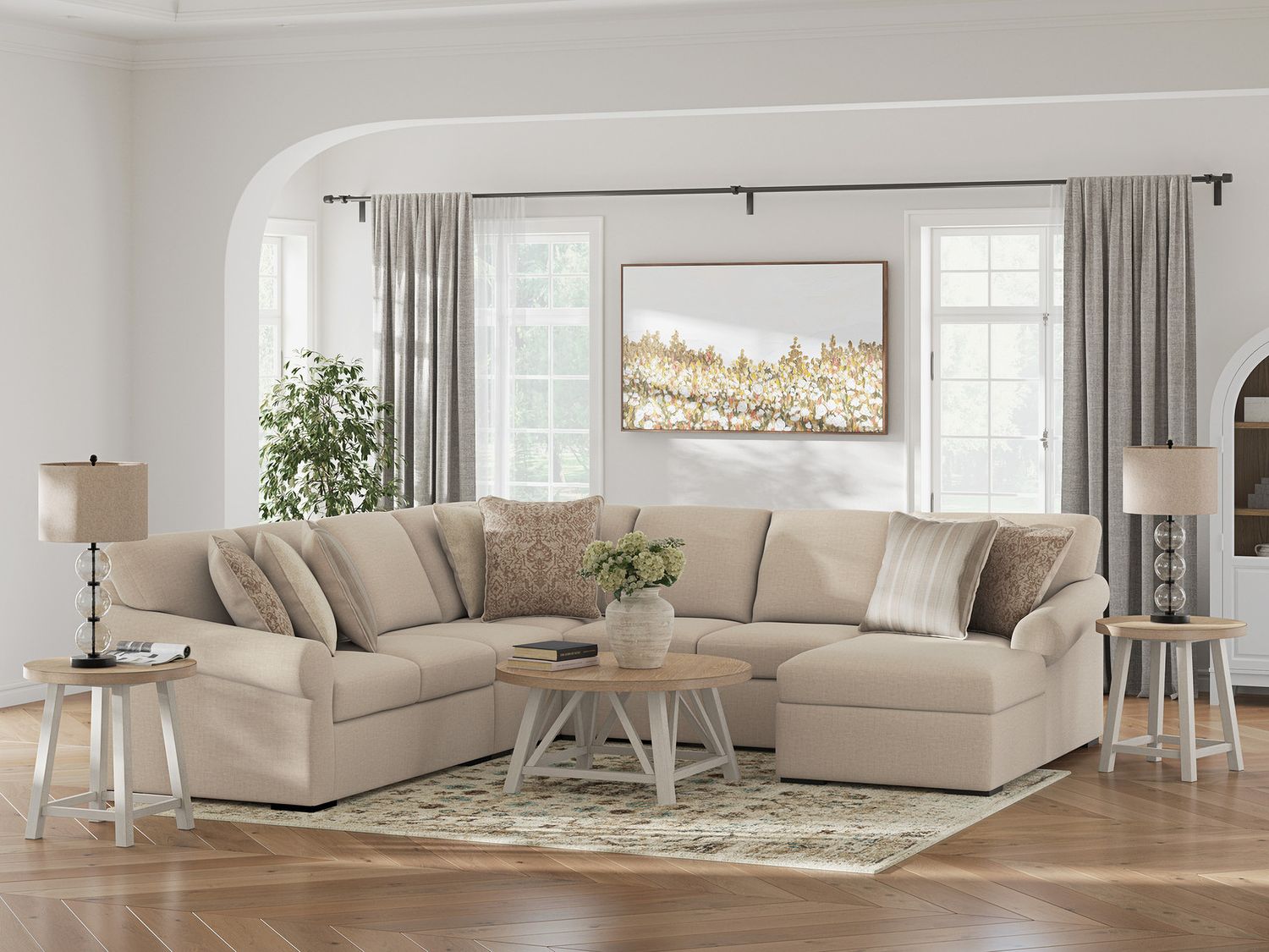 LadyMae 5-Piece Sectional with RAF Chaise In Twill 59404S4