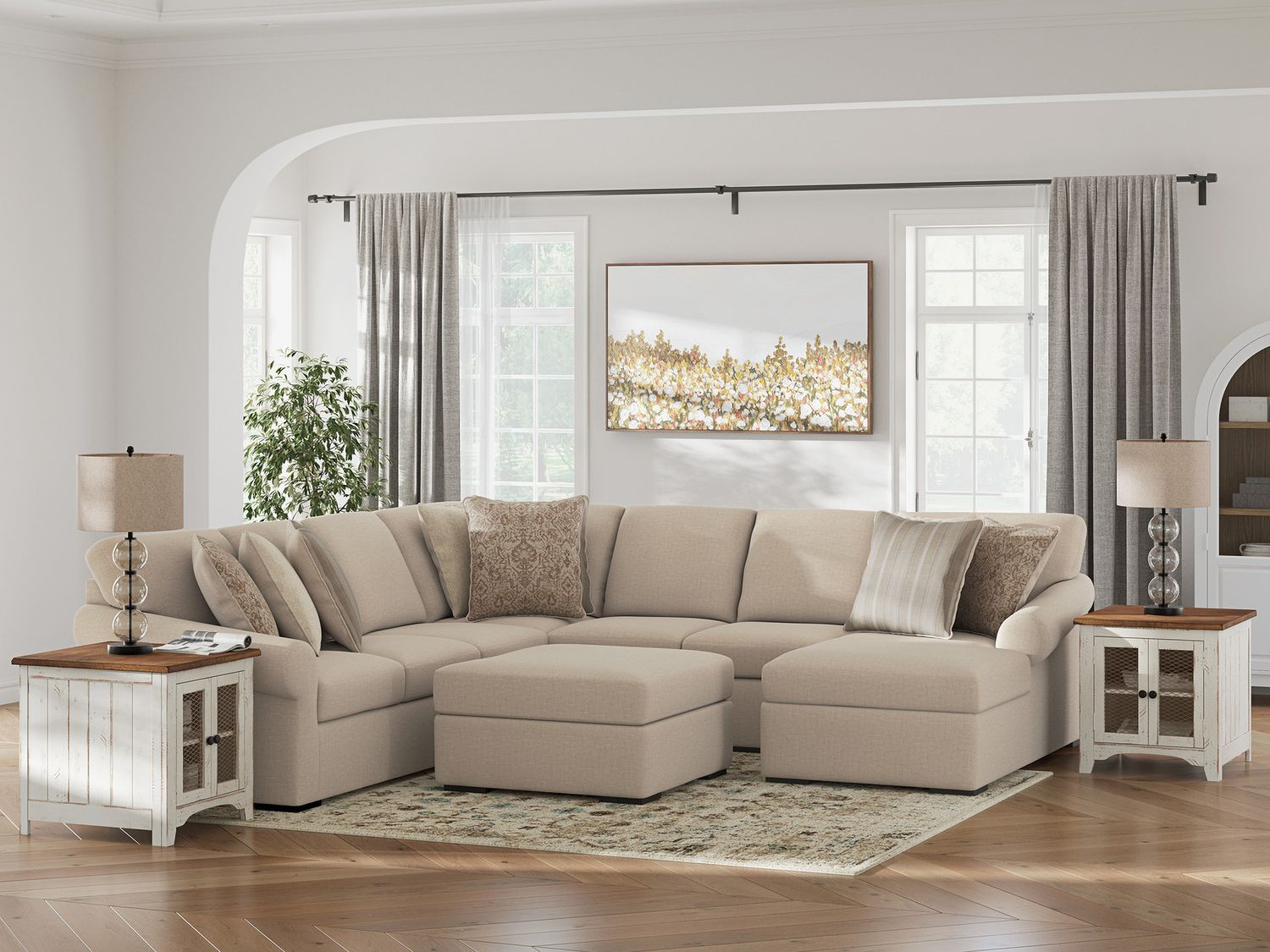 LadyMae 5-Piece Sectional with RAF Chaise In Twill 59404S4