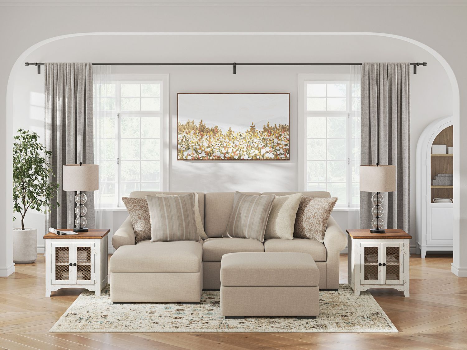LadyMae 4-Piece Sectional with LAF Chaise In Twill 59404S7