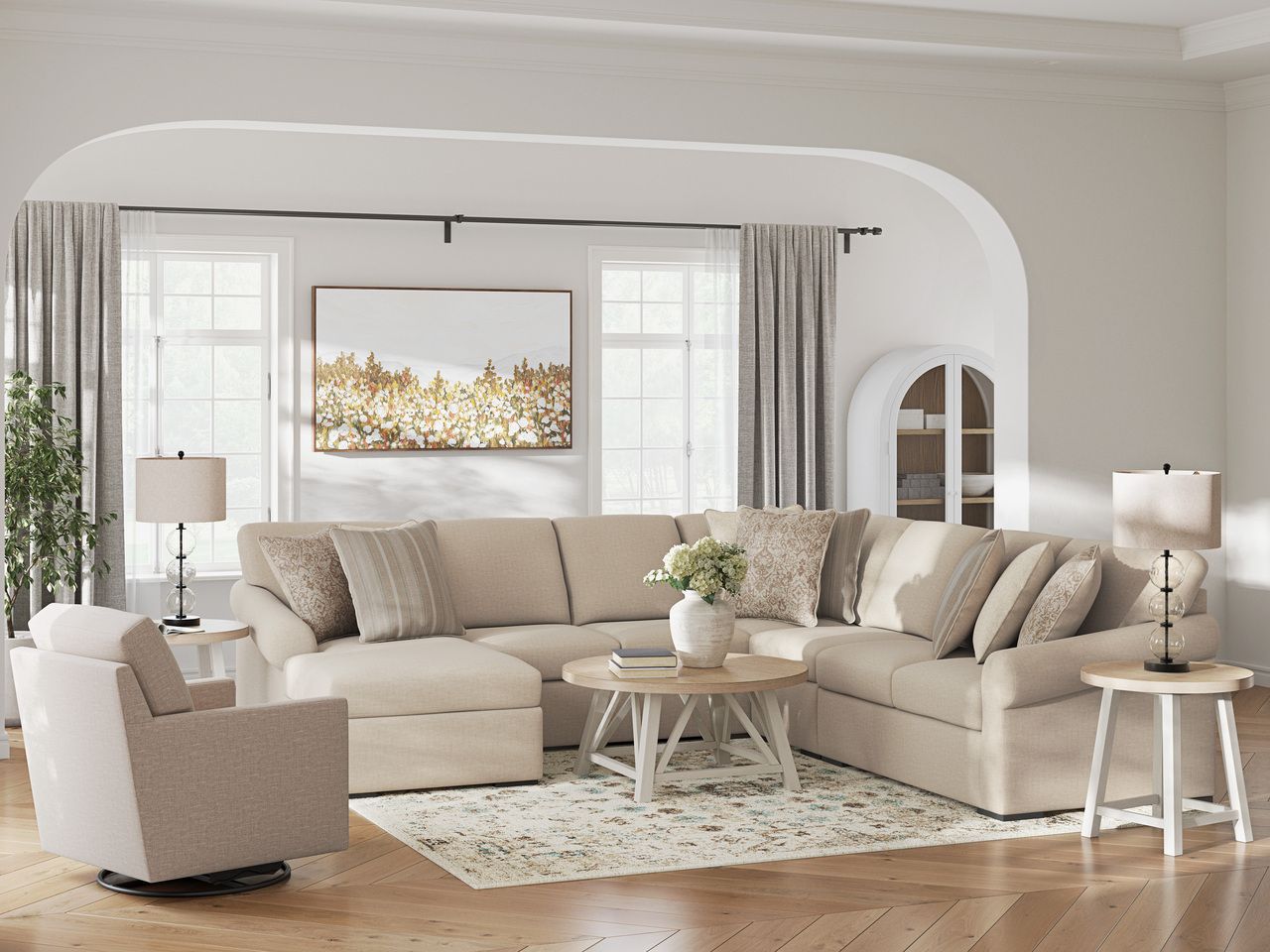 LadyMae 5-Piece Sectional with LAF Chaise In Twill 59404S8