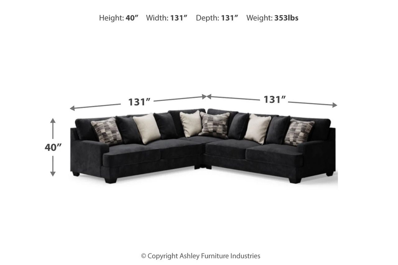 Lavernett 3-Piece Sectional and Oversized Ottoman In Charcoal 59603U3