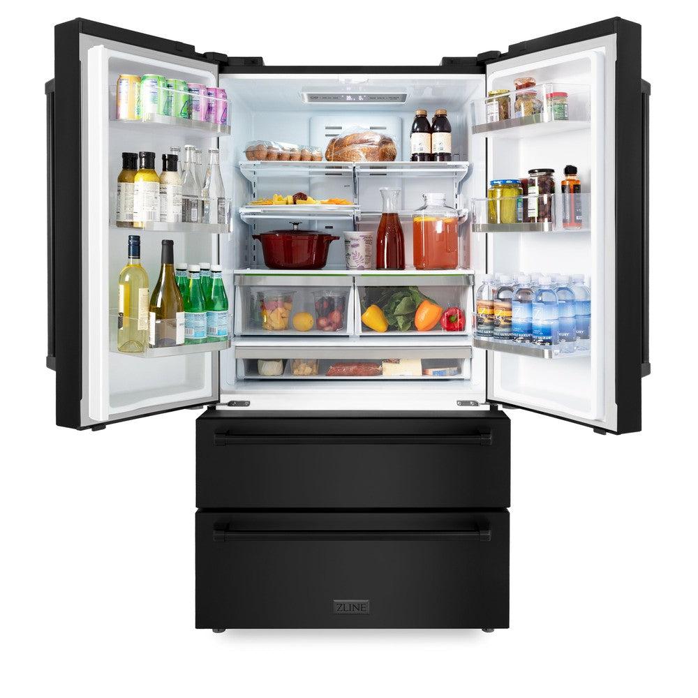 Kitchen Package with Black Stainless Steel Refrigerator, 36 in. Dual Fuel Range, 36 in. Range Hood, Microwave Drawer, and 24 in. Tall Tub Dishwasher 5KPRRABRH36MWDWV
