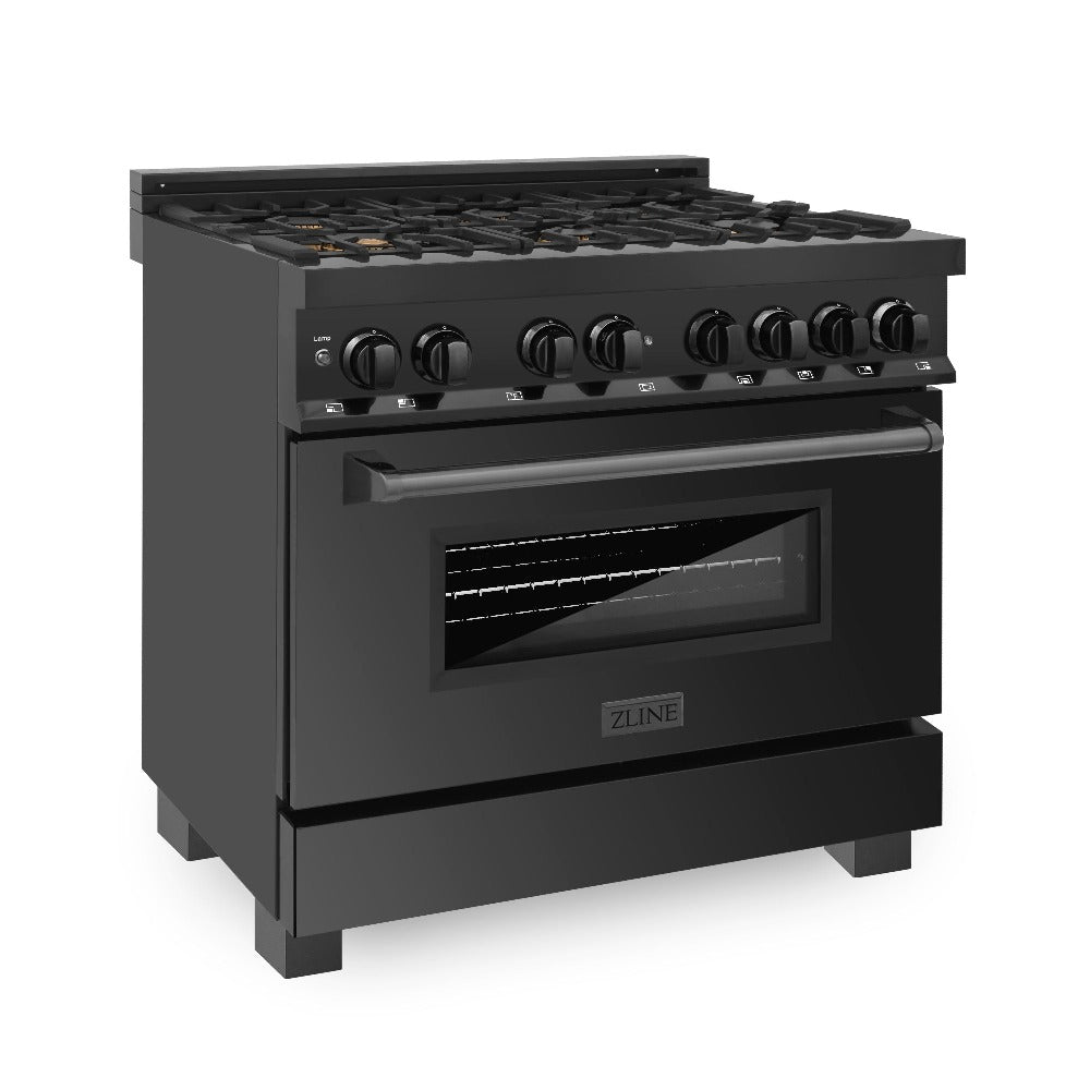 Kitchen Package with Black Stainless Steel Refrigerator, 36 in. Dual Fuel Range, 36 in. Range Hood, Microwave Drawer, and 24 in. Tall Tub Dishwasher 5KPRRABRH36MWDWV