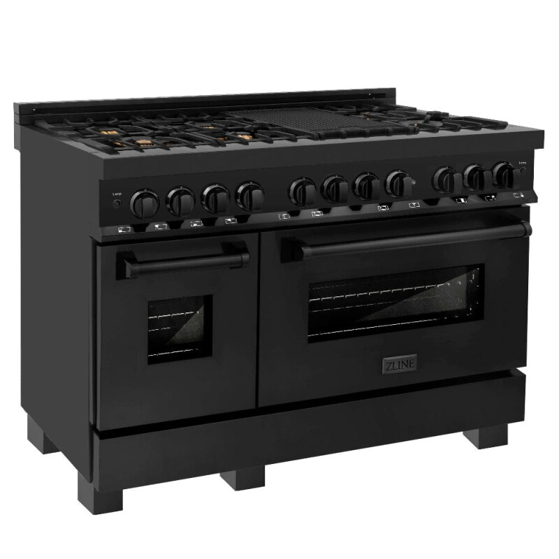 Kitchen Package with Black Stainless Steel Refrigerator, 48 in. Dual Fuel Range, 48 in. Range Hood, Microwave Drawer, and 24 in. Tall Tub Dishwasher 5KPRRABRH48MWDWV