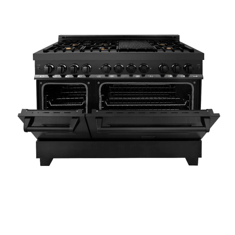 Kitchen Package with Black Stainless Steel Refrigerator, 48 in. Dual Fuel Range, 48 in. Range Hood, Microwave Drawer, and 24 in. Tall Tub Dishwasher 5KPRRABRH48MWDWV