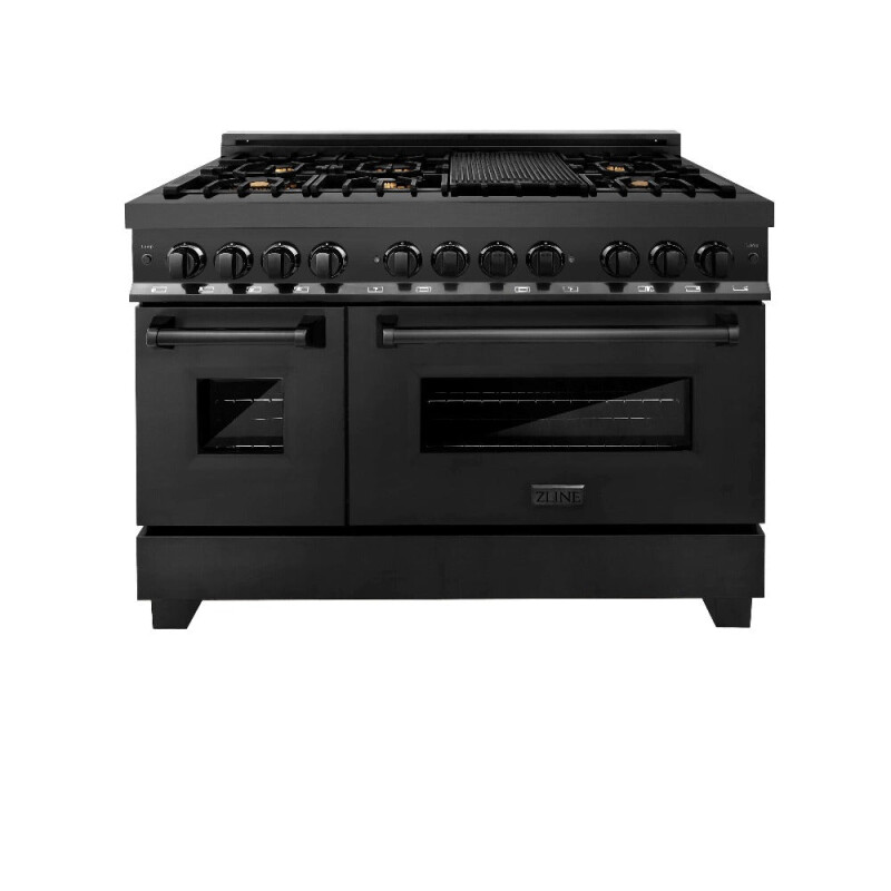 Kitchen Package with Black Stainless Steel Refrigerator, 48 in. Dual Fuel Range, 48 in. Range Hood, Microwave Drawer, and 24 in. Tall Tub Dishwasher 5KPRRABRH48MWDWV