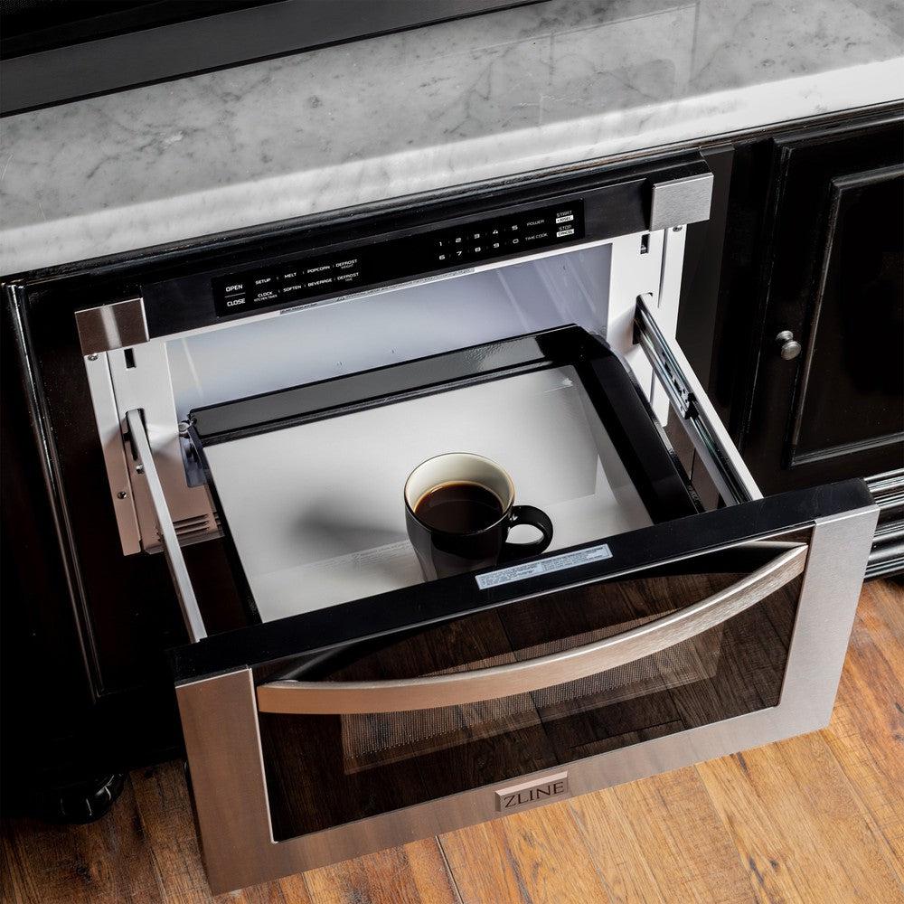 Kitchen Package with Refrigerator, 48 in. Stainless Steel Dual Fuel Range, 48 in. Convertible Vent Range Hood, 24 in. Microwave Drawer, and 24 in. Tall Tub Dishwasher 5KPRRARH48MWDWV