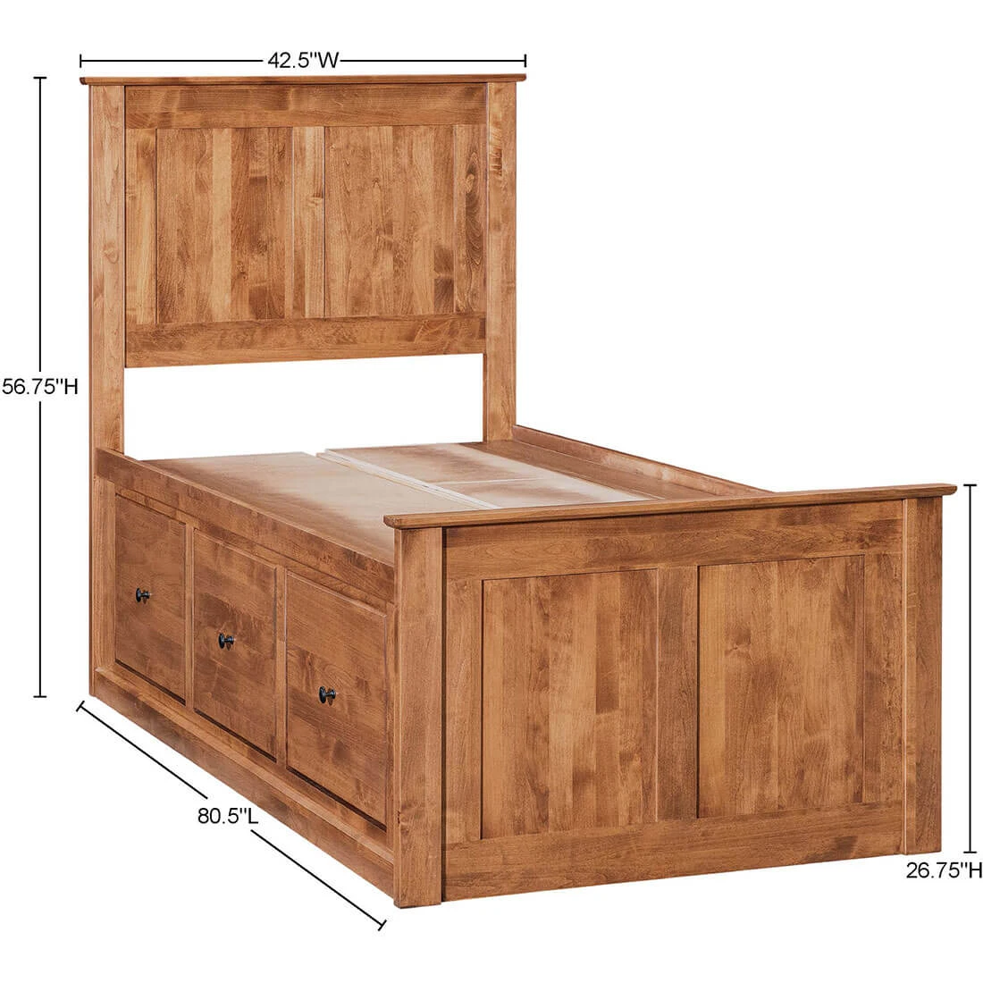 Shaker Chest Bed Shaker Twin Chest Bed - Tall 6 Drawer / 3 Drawer Pedestal & Raised Panel HB / FB - 60112 60112