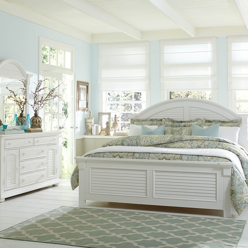 Summer House I Queen Panel Bed, Dresser & Mirror, Night Stand 607BRQPBDMN