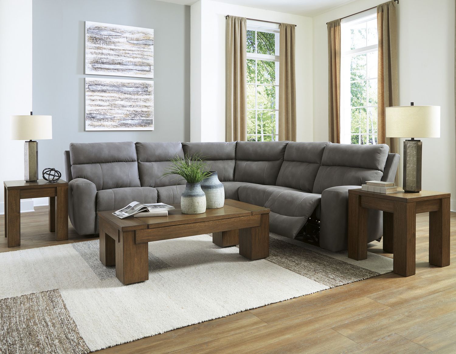 Next-Gen DuraPella 5-Piece Power Reclining Sectional In Slate 61003S6