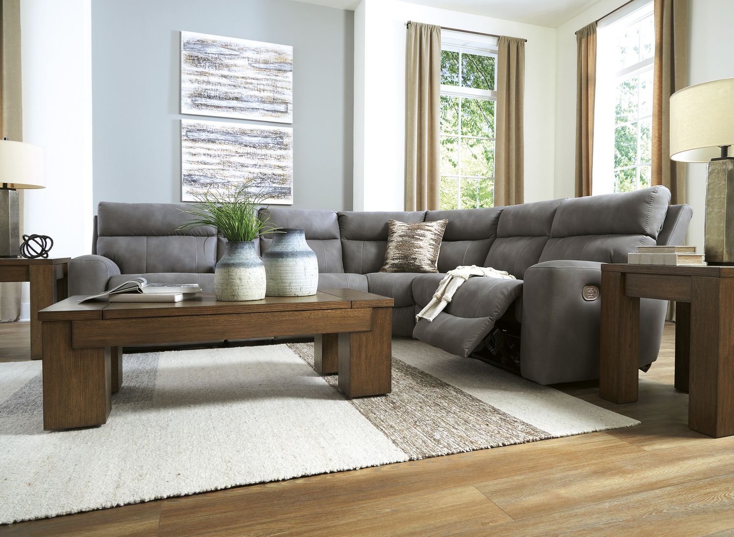 Next-Gen DuraPella 5-Piece Power Reclining Sectional In Slate 61003S6