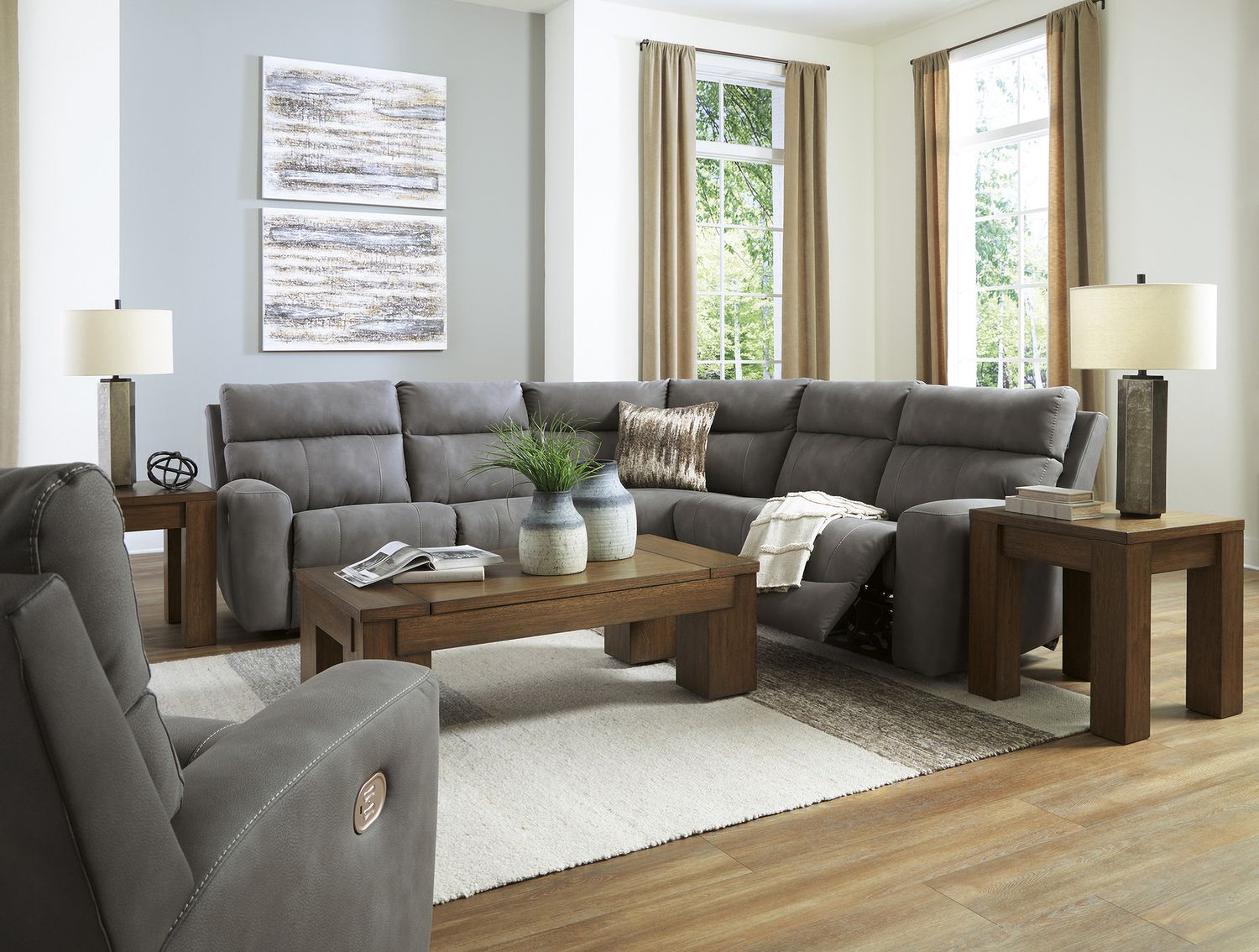 Next-Gen DuraPella 5-Piece Power Reclining Sectional In Slate 61003S6